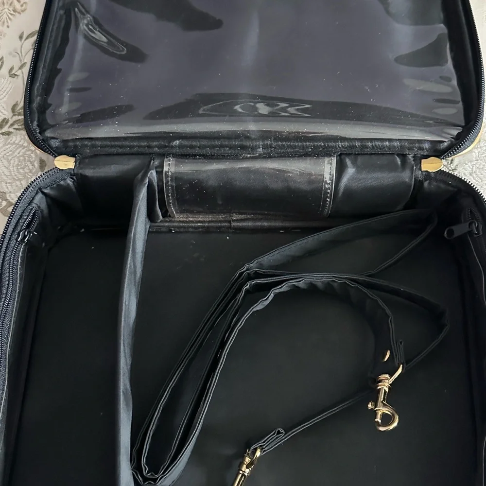 Black Quilted Makeup Bag with Gold Accents
